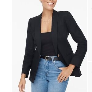 J. Crew Factory Linen cotton blend one-button blazer in black size 10 $198 AL222